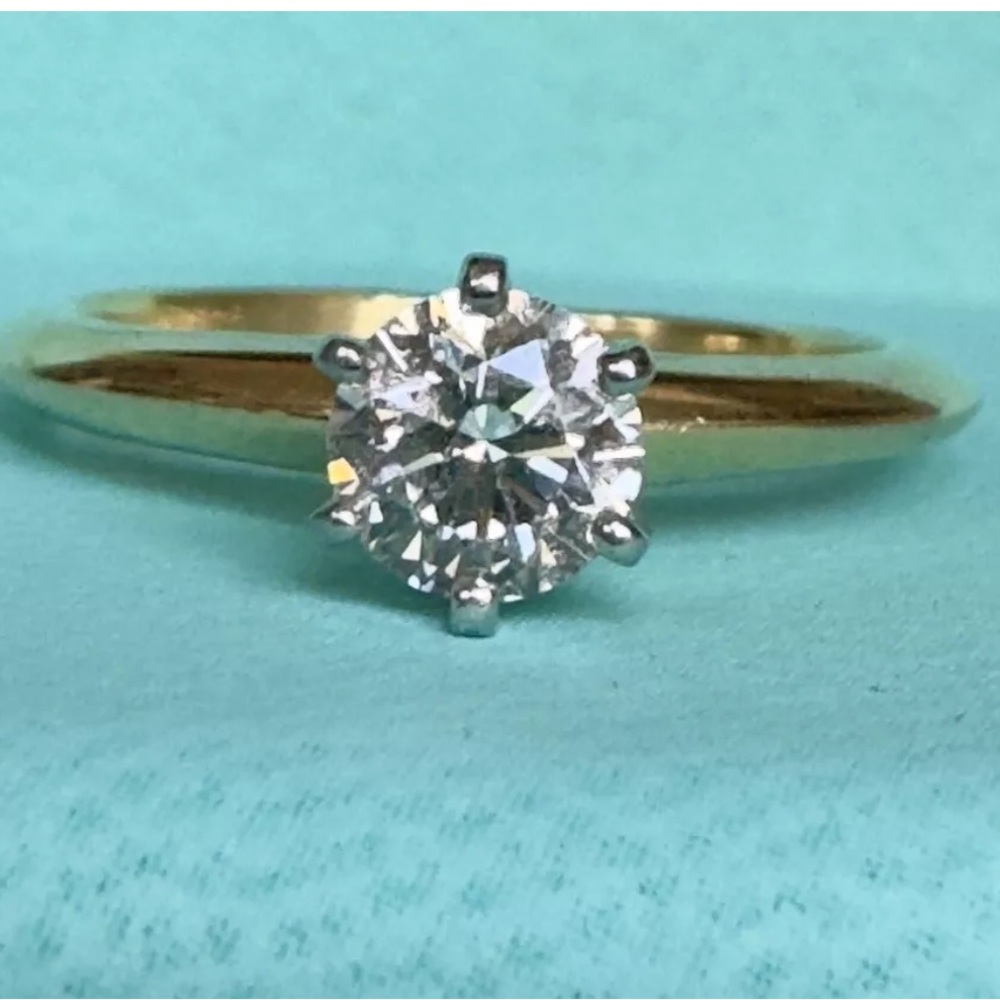 Tiffany & Co. 18k Yellow Gold Diamond Solitaire Platinum Engagement Ring Sz 4.75